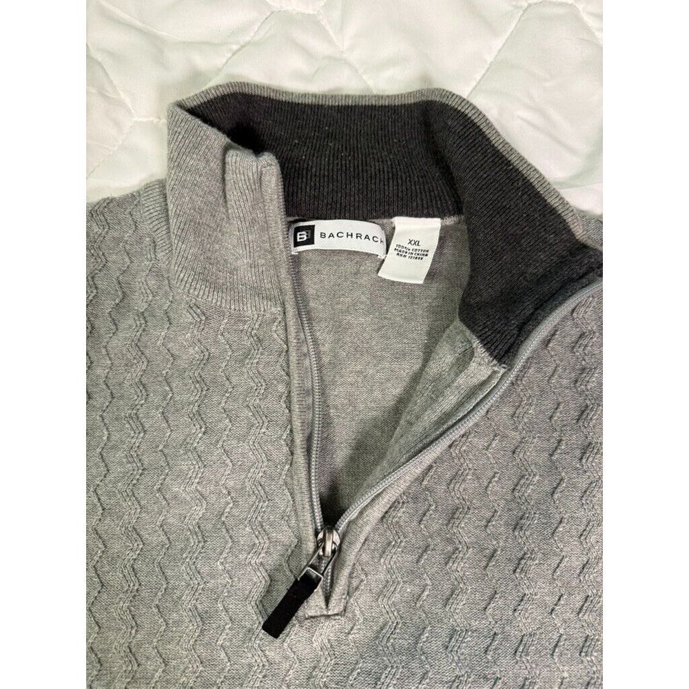Bachrach Mens Size XXL Gray 100% Cotton 1/4 Zip Sweater Front‎ Zigzag Pattern